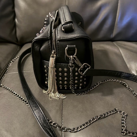 Black Studded Vegan Leather Crossbody Bag - Picture 3 of 9